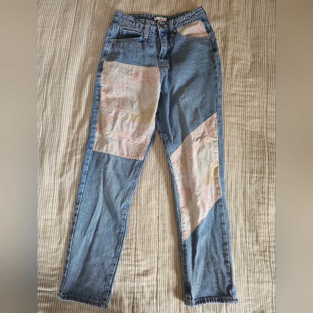 BP Quilt Patchwork Y2K Inspired Tapered Jeans Medium Wash Womens Size 24